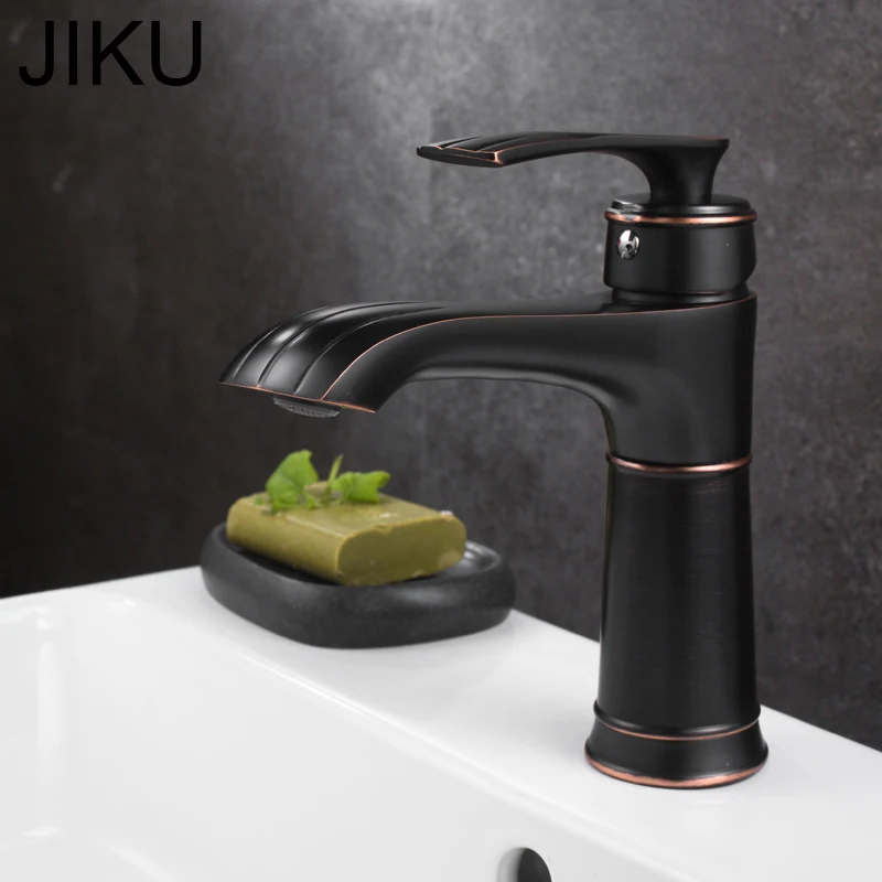 

JIKU Antique Kitchen Black Copper Bathroom Faucets Basin Faucets Brass OilRubbed Bronze Faucet Bathroom Shower Hot Cold MixerTap
