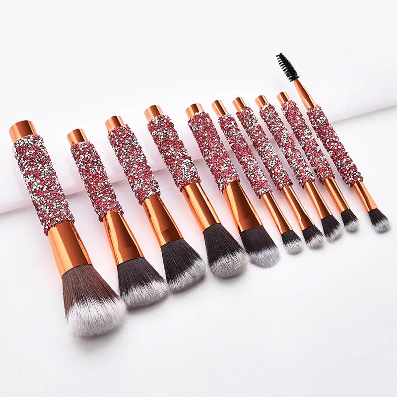 

1set Cosmetic Brushes Nylon Brush Hair Plastic Glittering Handle Makeup Tools with Storage Bag HB88