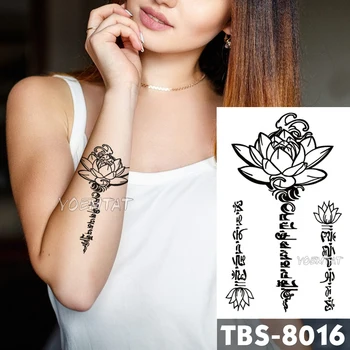 

12x19cm Waterproof Temporary Tattoos Lotus text Flash Tattoo Sticker Mandala flower Tribal Totem Tatoo DIY Arm Fake Tattoo Women