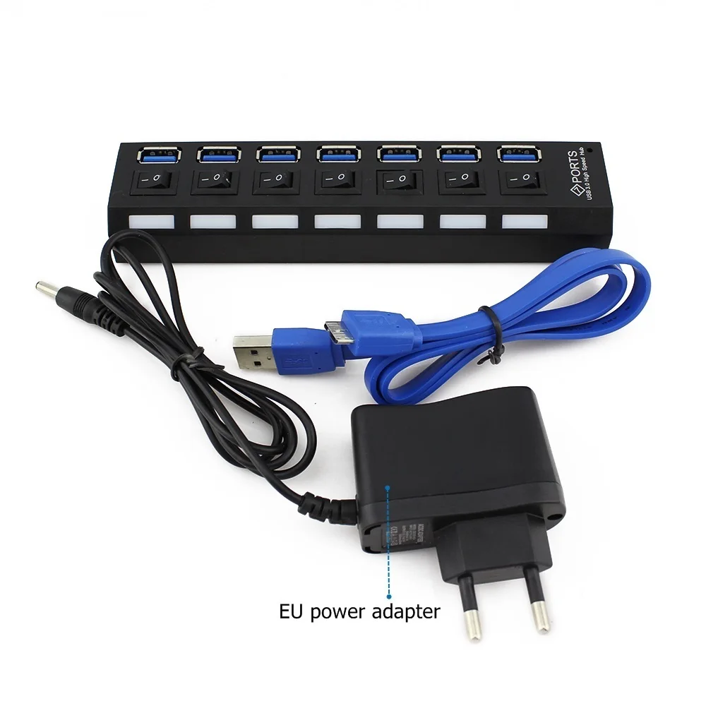 Windyoung USB Hub 3,0 высокое Скорость 7 Порты и разъёмы USB 3,0 концентратор с EUPower адаптер многопортовый usb-адаптер ВКЛ/ВЫКЛ для ноутбука MacBook