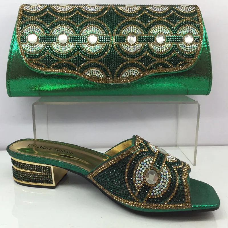 New Design Fashion Matching Shoes And Bag Set For Wedding African Woman Low Heels Slipper Shoes And Bag Set For Party BL395C