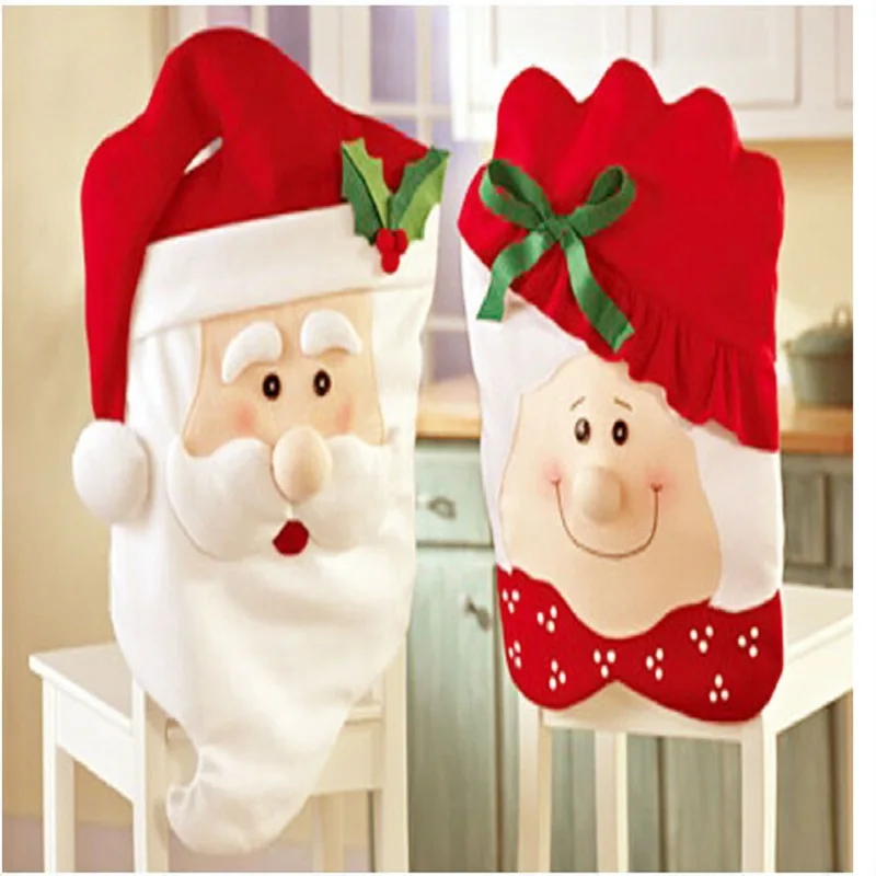2 Pcs Set Christmas Supplies Dining Chair Covers Mr And Mrs Danta Claus Hats Red