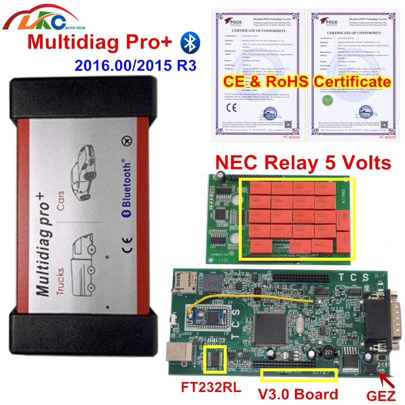 10 шт./лот DHL Multidiag Pro TCS NEC 5В реле V3.0 доски двойной полный набор с Bluetooth OBDII диагностический инструмент для автомобиля/багажник