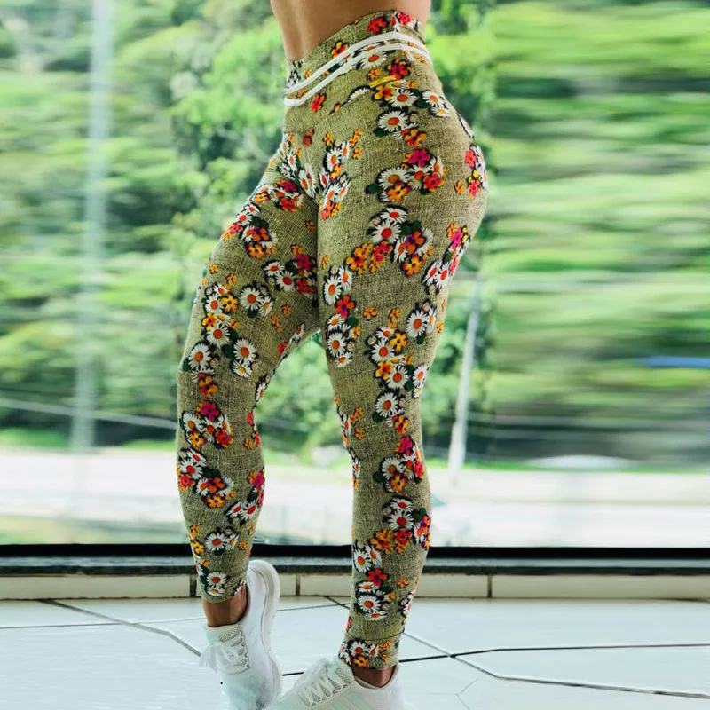 New Chrysanthemum 3D Printed Leggings For Women Fitness Sporting Workout Slim Leggins Polyester Navy camouflage Quick Dry Pants capri leggings