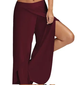 

2019 Women Irregular Side Pants Causal Elastic Wasit Wide Leg Split Trousers Female Solid Loose Pants