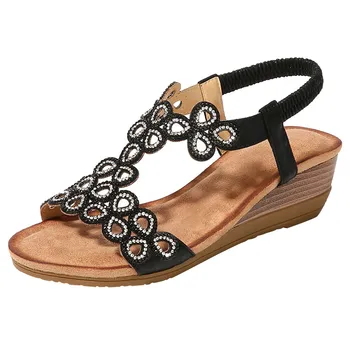 

SAGACE Women Ladies Crystal Casual Wedges Elastic Band Bohemian Beach Sexy High Quality Outsid Ladies Crystal Shoes 2019