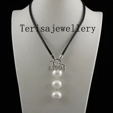 Идеальное черное кожаное ожерелье 18 дюймов белого цвета в форме яйца жемчужное ожерелье в виде ракушки для свадебной вечеринки женские ювелирные изделия в подарок