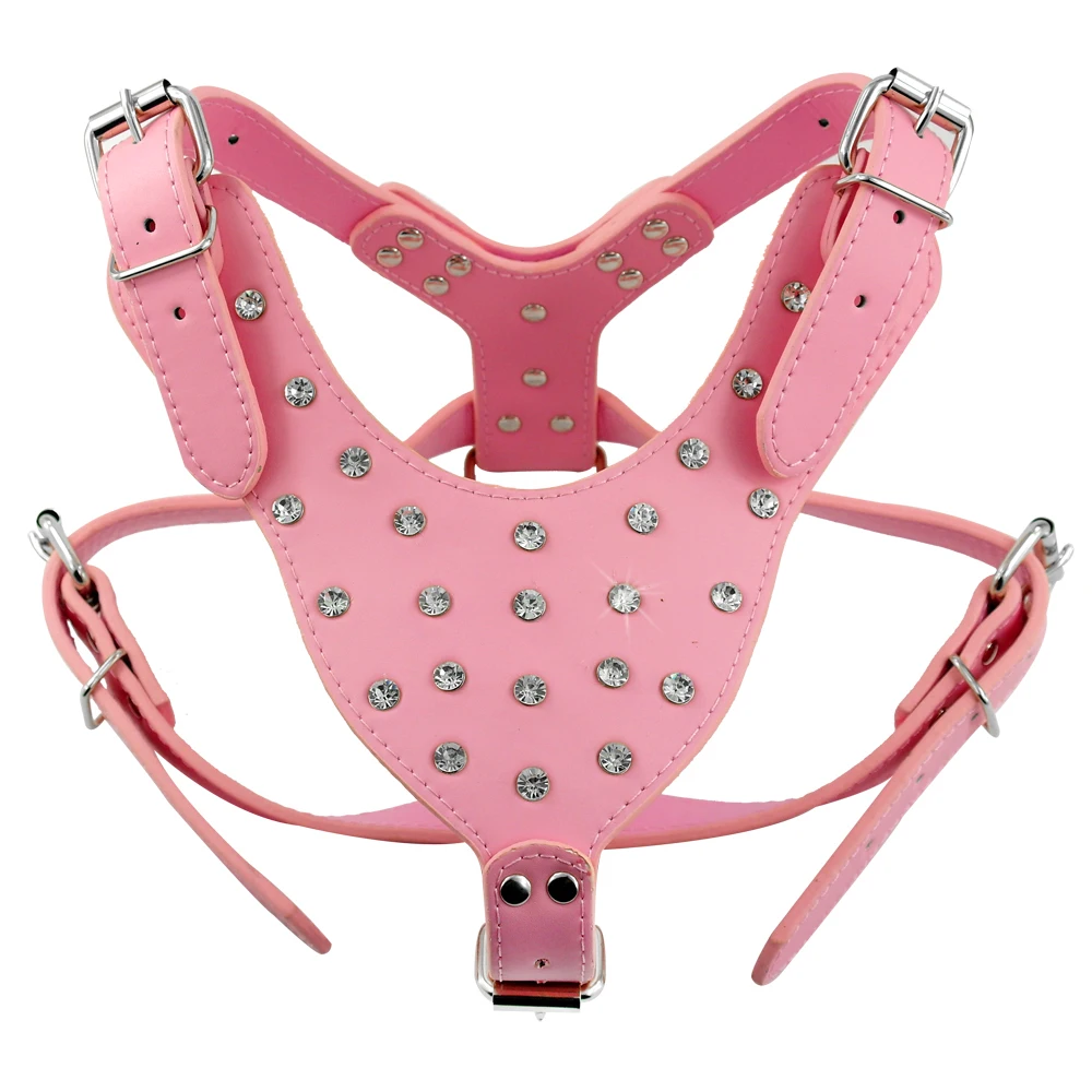 Крутой Шипованный кожаный поводок для собак Регулируемый для средних и больших собак питбуль бульдог боксер мастиф для прогулок - Цвет: Diamond Pink