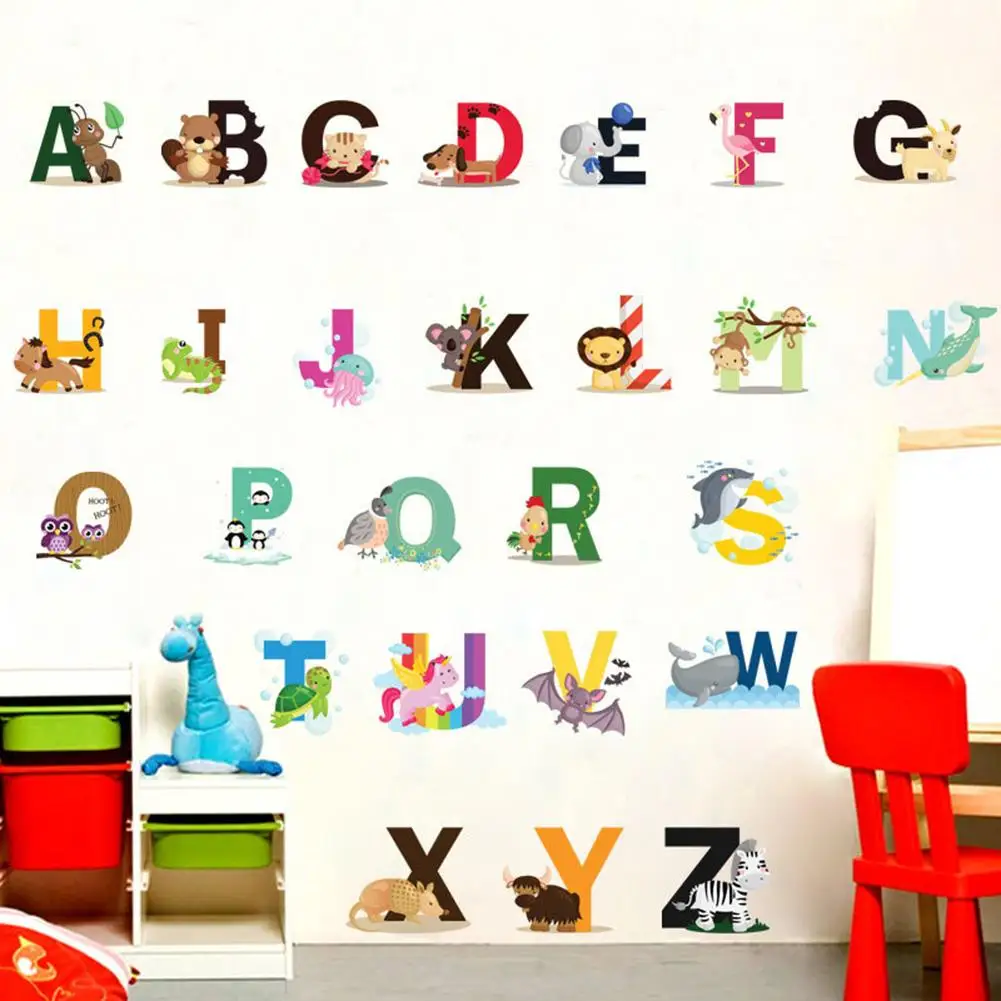 

3 Pcs Lovely 26 English Letter Animal Wall Sticker Kids Room Wall paper Home Decor