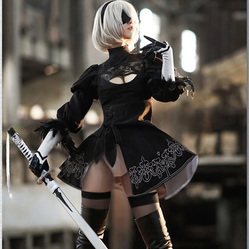 Nier Automata Косплей актриса 2B Косплей Костюм Хэллоуин аниме платье Хэллоуин Униформа в начале мая - Цвет: Nier