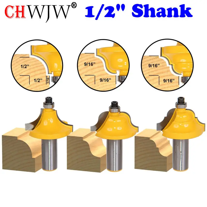 

3Pc Edge Molding Router Bit Set - Large Designer - 1/2" Shank Woodworking cutter