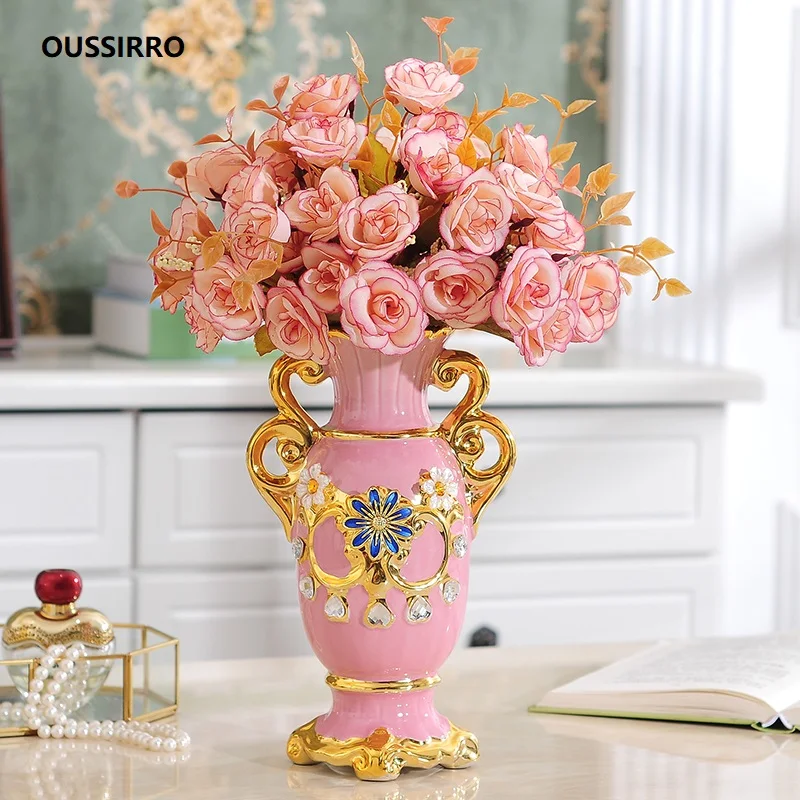 

Luxury Europe Gold-plated Ceramic Vase Home Decor Creative Design Porcelain Decorative Flower Vase For Wedding Decoration