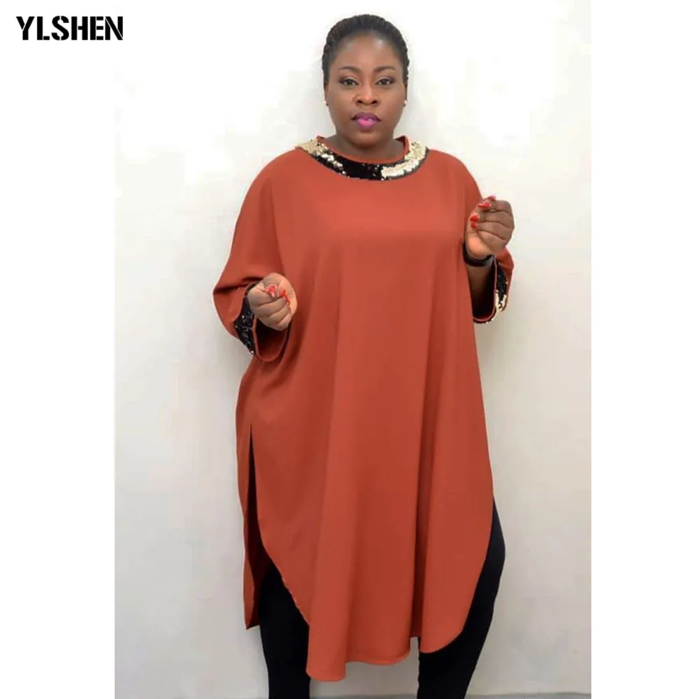 Африканские платья для женщин Дашики блёстки африканская одежда платье размера плюс Bazin Riche Свободная юбка средней длины Африканское платье халат - Цвет: Dark orange