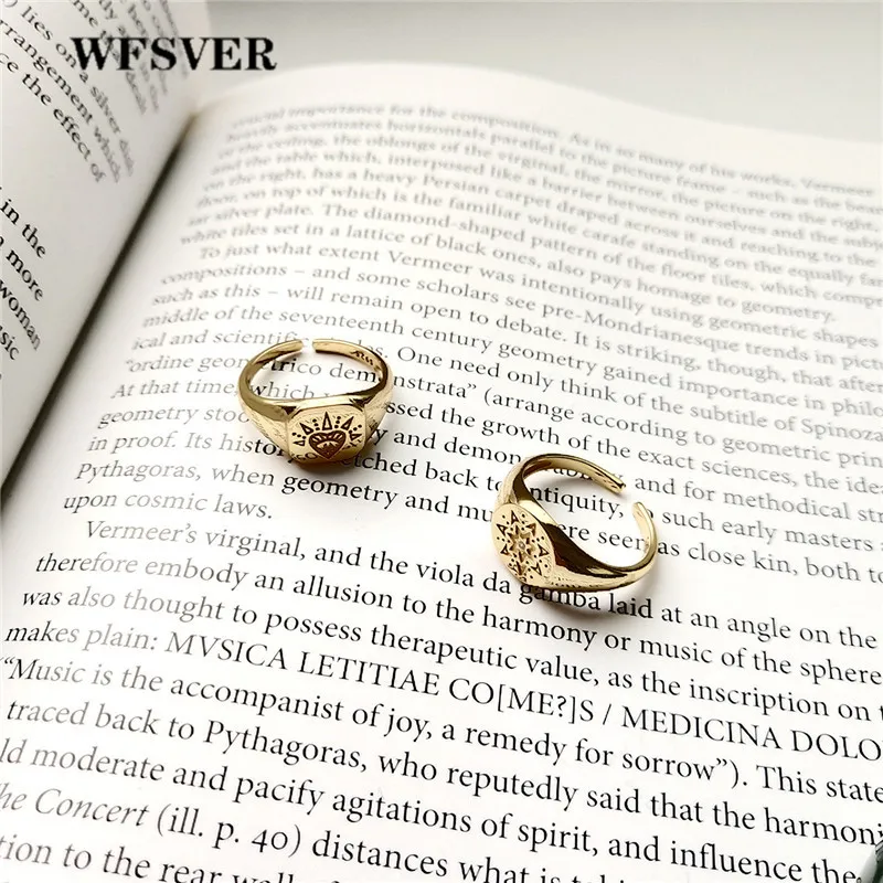 

WFSVER 925 sterling silver ring for women fashion gold geometric pattern ring color opening adjustable fine jewelry gift
