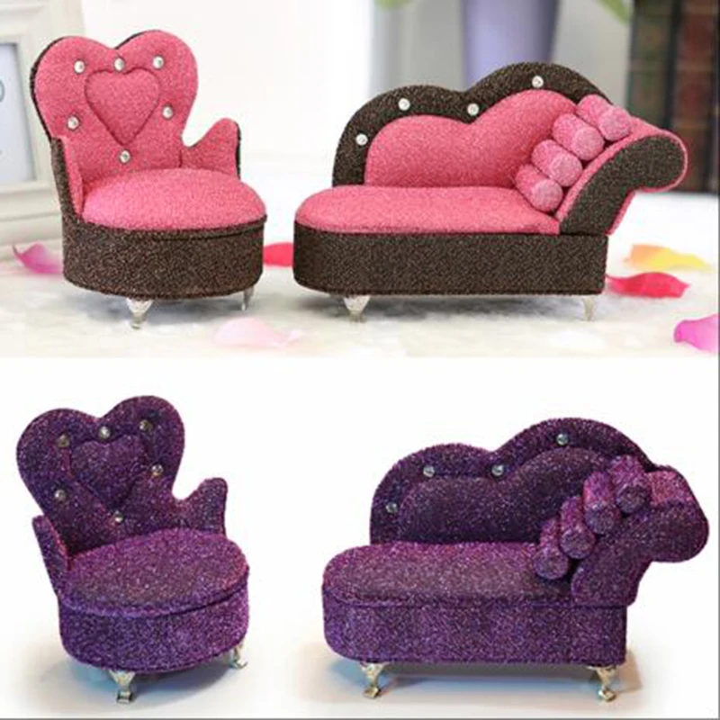 Us 16 07 49 Off Cxzyking Doll Accessories Fashion Style Pink And Purple Chair Princess Sofa Furniture For Dolls Best Gift Baby Toys In