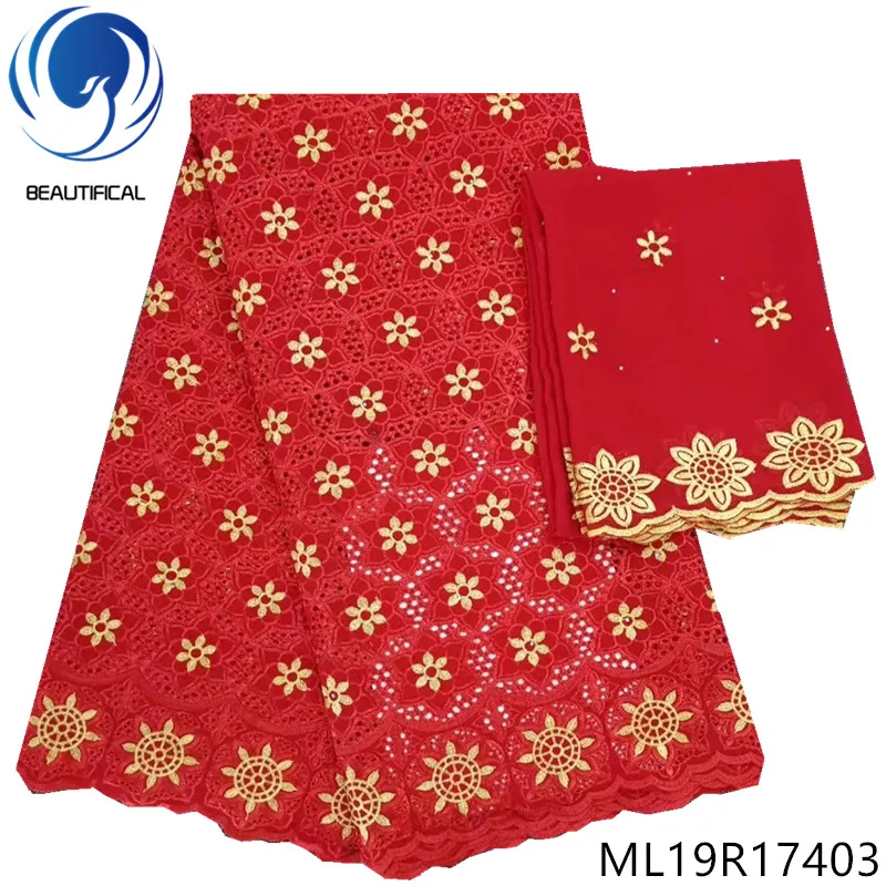 

BEAUTIFICAL nigerian cotton lace fabrics red swiss lace embroidery fabric 2019 New swiss voile lace for dress 5+2yards ML19R174