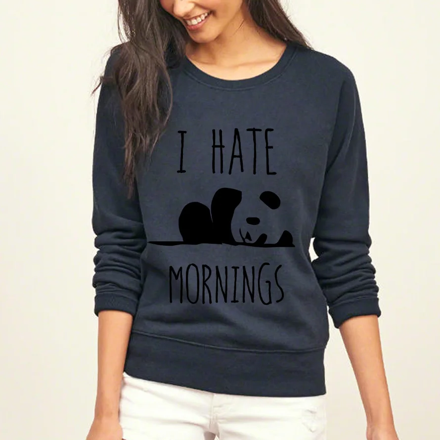 

l hate mornings print animal panda printing kawaii cute women sweatshirt fleece tracksuit 2019 new autumn winter keep warm hoody