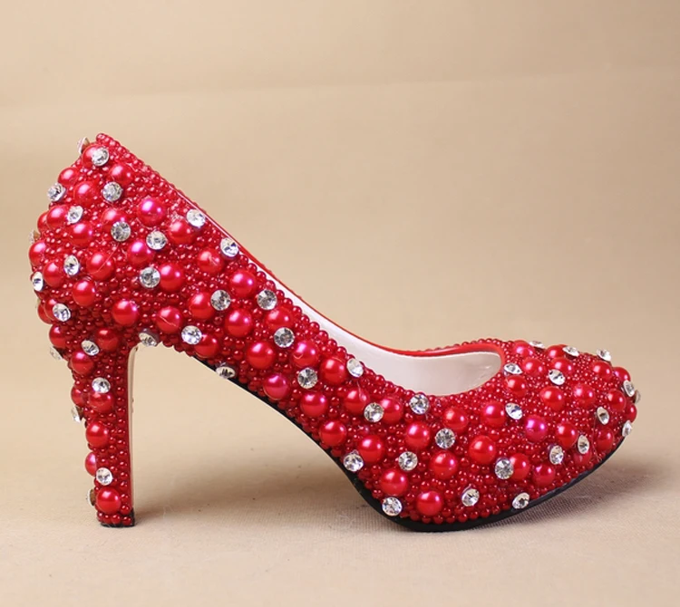 

Red Beautiful High Heels Luxury Rhinestone Shoes Wedding Dress Shoes for Bridal Woman Fashion Dress Shoes Bridesmaid Shoes