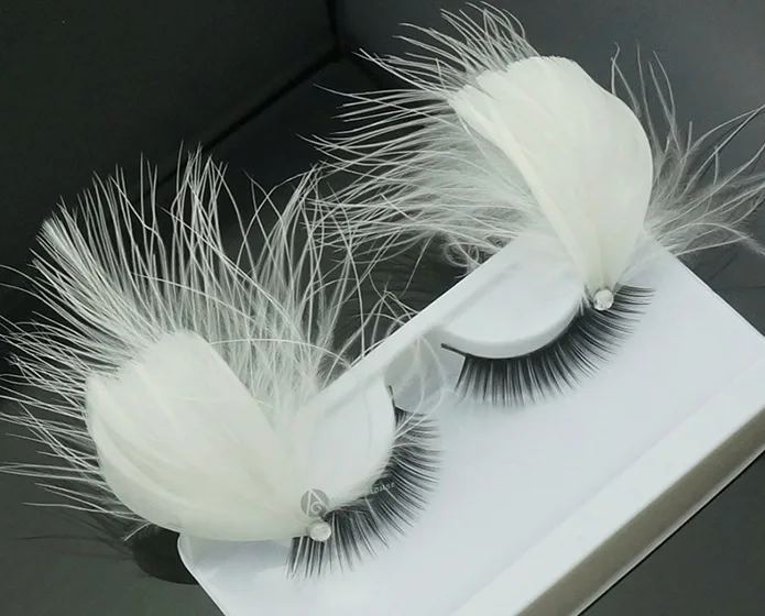 white Feather False Eyelashes Fake Eye Lashes Fashion Halloween party  Studio Party Make Up