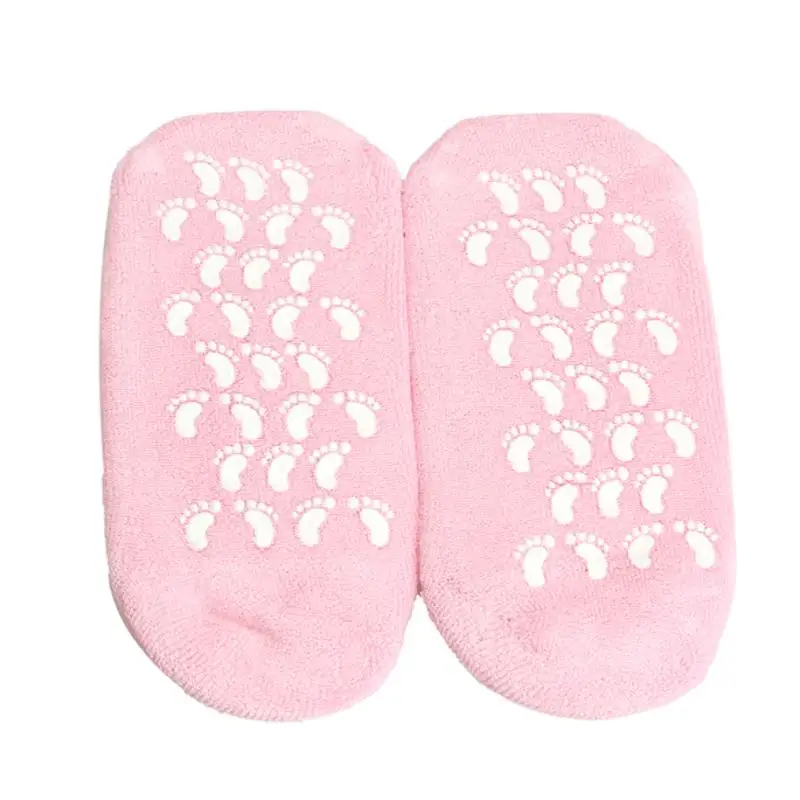 

1 Pair Pink Footprint Socks Women Moisturizing Soft Foot Skin Treatment Gel Spa Socks Foot Care Stretchable Foot Health Care