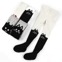 Spring Autumn Girls Tights Cartoon Cat Baby Tights For Girls Pantyhose Fashion Knitted Cotton Cute kids