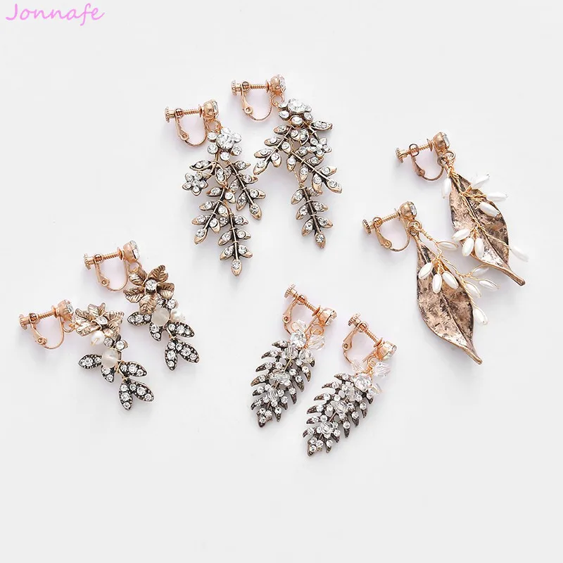 

Jonnafe Vintage Gold Leaf Bridal Jewelry Wedding Earrings Handmade Women Party Prom Earring Accessories