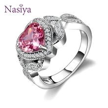 Очаровательное серебряное женское Ювелирное кольцо, многоцветное сердце, розовый кубический циркон, кольца для женщин, обручальное кольцо с камнем по месяцу рождения