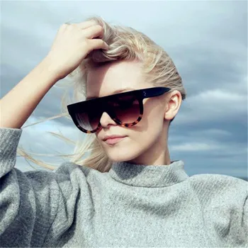

CURTAIN Flat Top Oversized Sun Glasses Female Sexy Ladies Cat Eye Sunglasses Women Brand Designer Oculos De Sol Feminino UV400