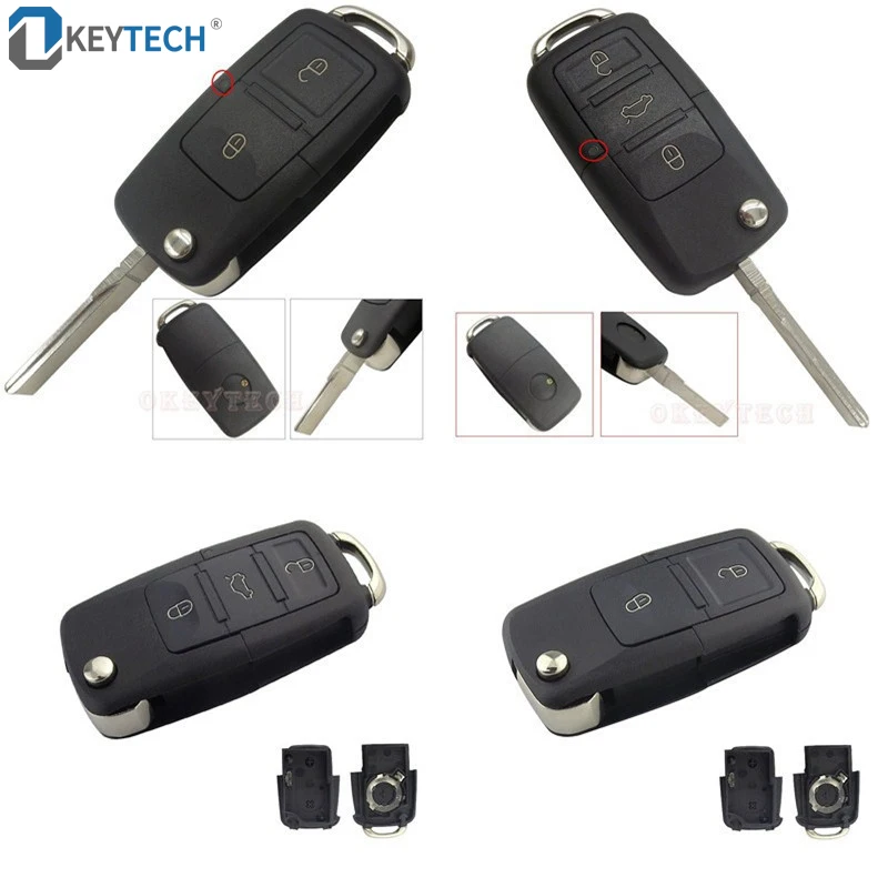 OkeyTech Switchblade Key Shell Flip Folding Replacement Car Remote Key Cover Case 2/3 Buttons For Volkswagen B5 Golf Polo Passat