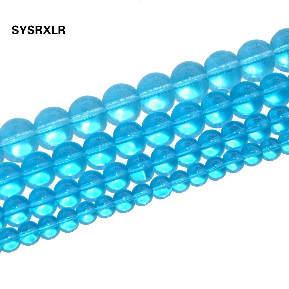 Оптовая продажа Очаровательные Круглые бусины из прозрачного стекла с голубым