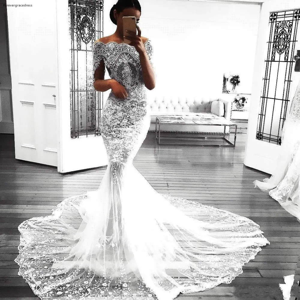 Gorgeous 2018 Off Shoulder Wedding Dresses Appliques Long Sleeves See Through Dress For Brides Lace Illusion Bridal Gowns BA8573  188 (2)
