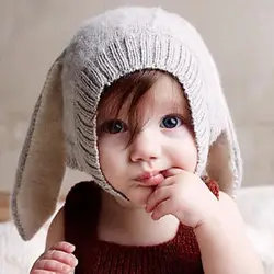 Милый кролик уши ребенка Кепки Для мужчин Для женщин осень-зима Детская шерстяная одежда шапка Форма