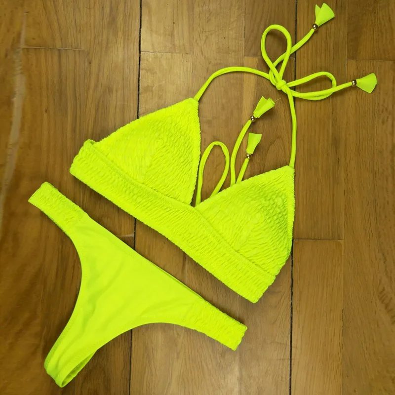 

Newly Sexy Women Push-up Padded Bra Bandage Halter Bikini Set Swimsuit Swimwear Bra+G-string Bathing Suit BF88