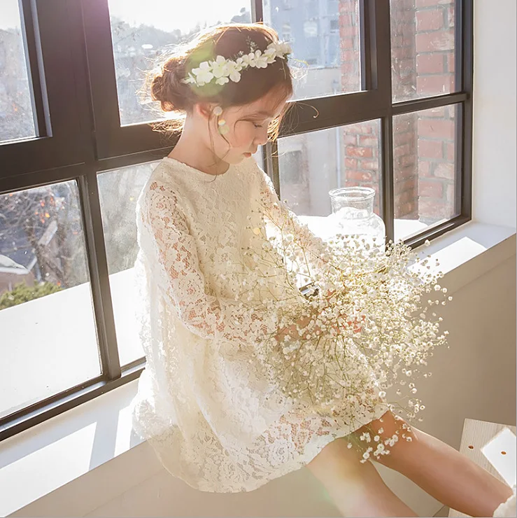 6304 All White Lace Wedding Princess Party Girls Dress A line Kids