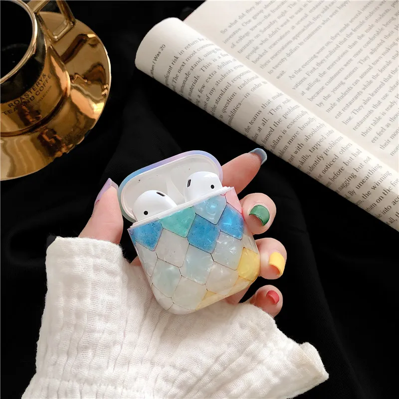 

2019 new Fish scale pattern PC Hard Case Protective Cover for Apple Airpods 1 2 Charging Box Bluetooth earphone multicolor case