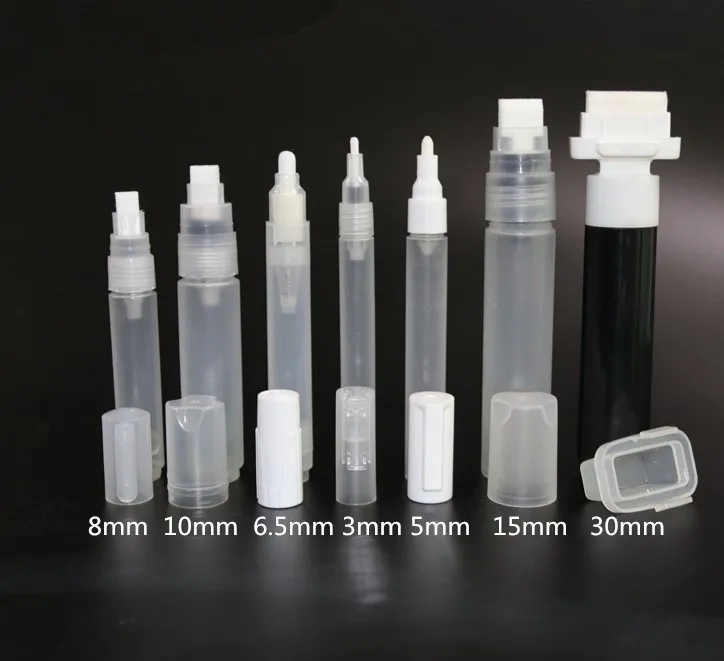 

wholesale 50pcs/lot nib 3mm/5mm/6.5mm/8mm/10mm/15mm/30mm Flat empty liquid chalk Paint marker barrels pen Repeated Filling ink