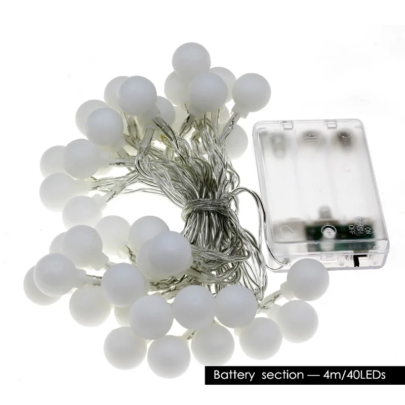 4M 40LEDs Светодиодный гирлянды 10 м 100 светодиодный s/5 м 50 светодиодный/2 м 20 светодиодный s теплый белый с маленькими шариками, праздничное освещение, Рождество светодиодная гирлянда - Испускаемый цвет: 4M 40LEDs