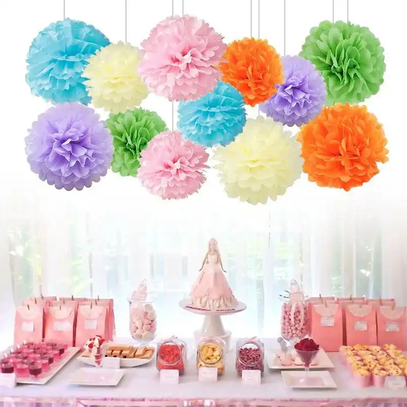 25cm Hot Pink Shade Tissue Paper Pompom Pom Pom Hanging Flower Balls Garland Wedding Party Decorations 20cm /& 10 Pack of 12 Mixed 8
