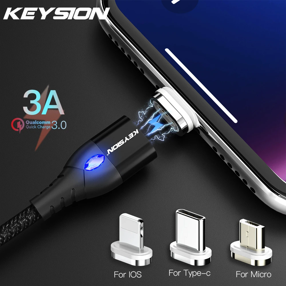 KEYSION 3A Магнитный USB кабель для iPhone Micro usb type C кабель Быстрая зарядка магнит зарядное устройство Micro usb кабель для samsung Xiaomi