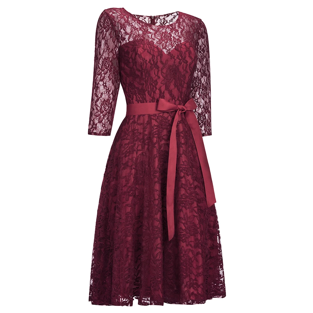 Женское короткое коктейльное платье до колена Robe De Soiree бордовое красное с