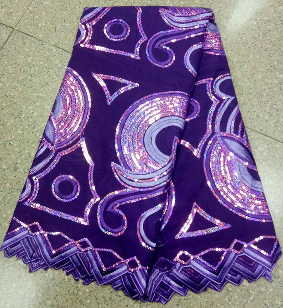 

Latest style Purple African Cotton lace with sequines High Quality Swiss Voile Lace In Switzerland cotton African lace fabric