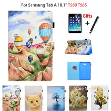 SM-T585N чехол для планшета для samsung Galaxy Tab A A6 10," SM-T580 T585 T585N умный чехол из искусственной кожи с мультипликационным принтом+ пленка+ ручка