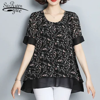 

Fashion womens tops and blouses 2019 ladies tops chiffon blouse shirt shirts short sleeve 4XL5XL plus size tops women 4421 50