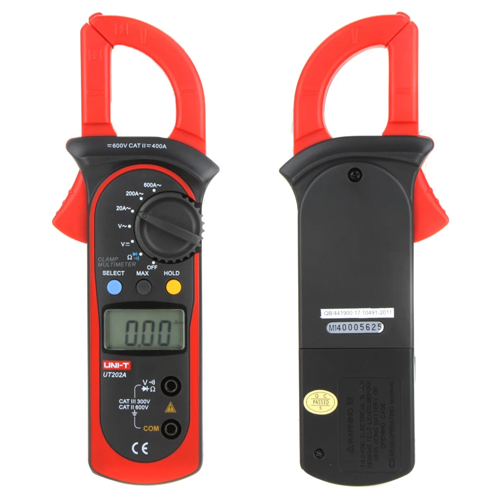 UNI-T UT202A Digital Current Clamp Meters 400-600A AC/DC Voltmeter AC Current Meter Resistance Tester NCV Multimeters