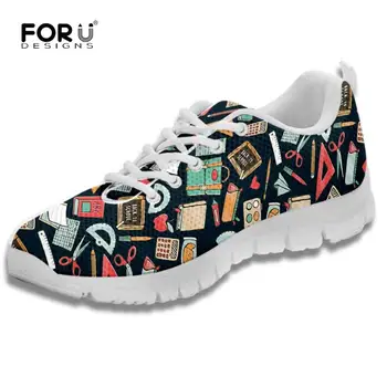 

FORUDESIGNS Teacher Pattern Sneakers Women Shoes Casual Flat Shoes Ladies Breathable Mesh Woman Walking Shoes Zapatos Mujer 2019