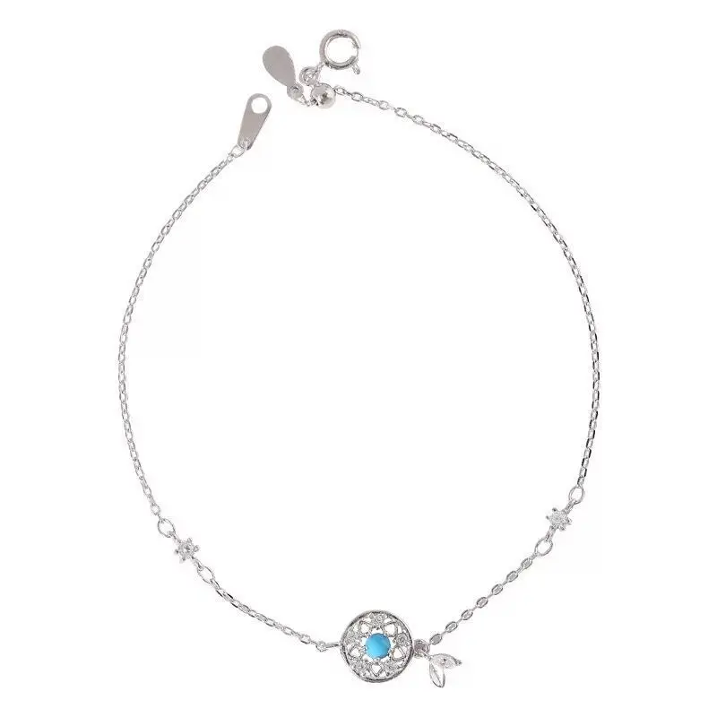 

S925 sterling silver retro personality simple blue turquoise silver bracelet LW26