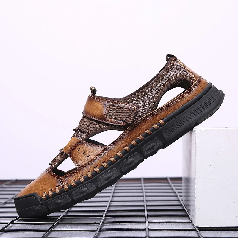 Мужские сандалии из воловьей кожи ZUNYU коричневые повседневные пляжные шлепанцы