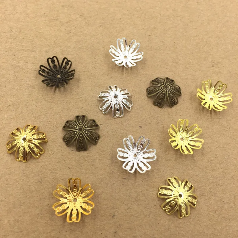 14mm Fashion Hollow Out Flowers Bead Caps Filigree Connectors DIY Jewelry Making 3 Colors cy2132