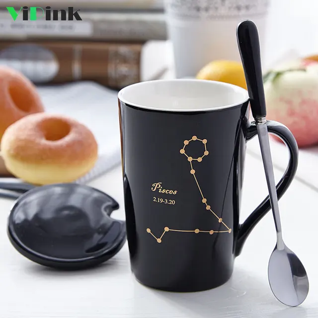 office coffee cups recyclable creative constellation ceramic coffee mug with lid and spoon 410ml couple office mugs milk tea office coffee cups recyclable creative constellation ceramic coffee mug with lid and spoon 410ml couple office mugs milk tea
