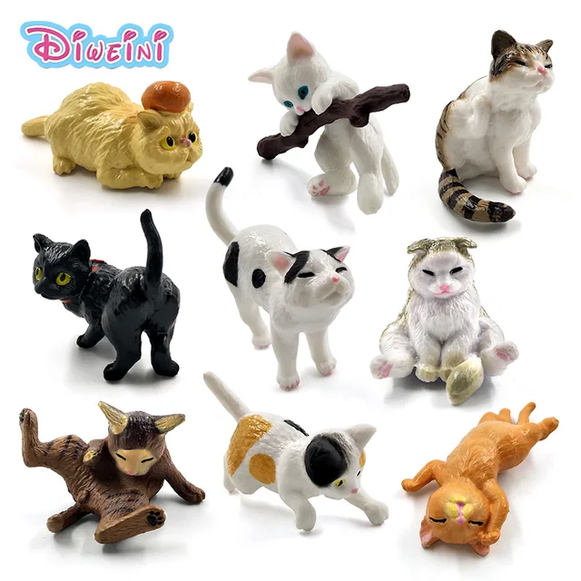 Best Offers 1pc Playing Kitten Miniature one piece cartoon Cat action Figures plastic animal model Hot Pet toys Doll House DIY Accessories